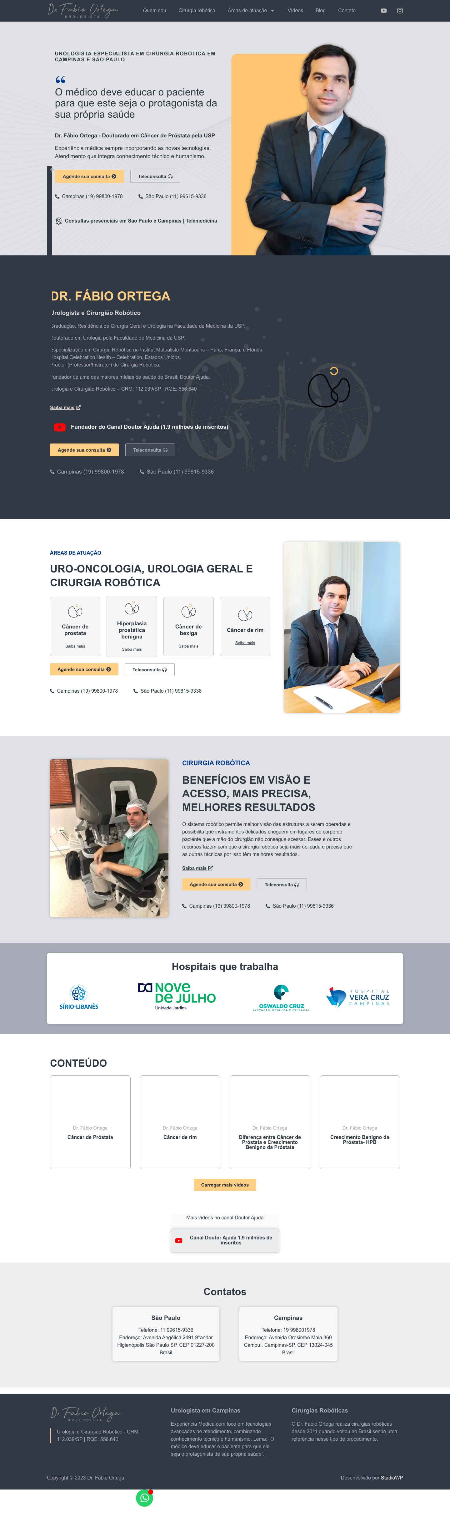 Captura de tela do site Dr. Fabio Ortega, especialista em cirurgia robótica
