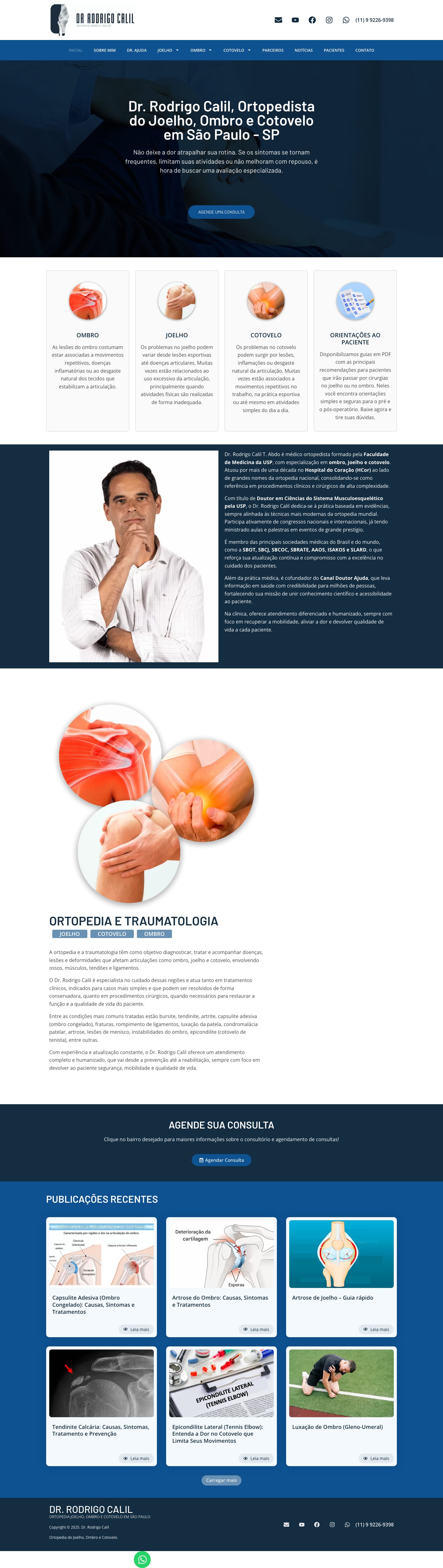Captura de tela do site Dr. Rodrigo Calil, ortopedista em São Paulo