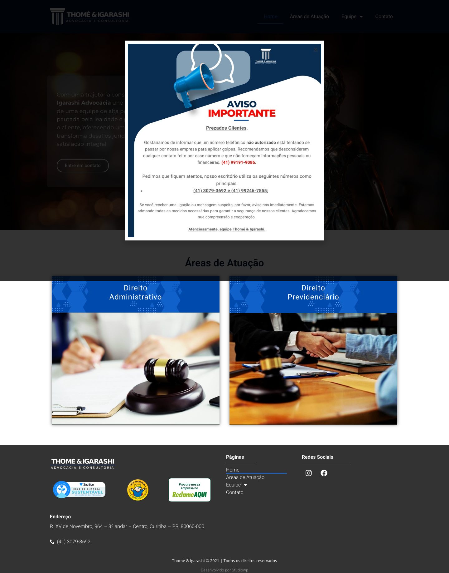 Captura de tela do site Thomé e Igarashi Advocacia e Consultoria